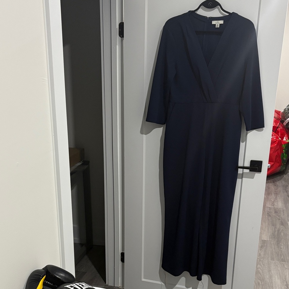 Halston Heritage Deep Blue Long pant jumper. Three quarter length sleeves.